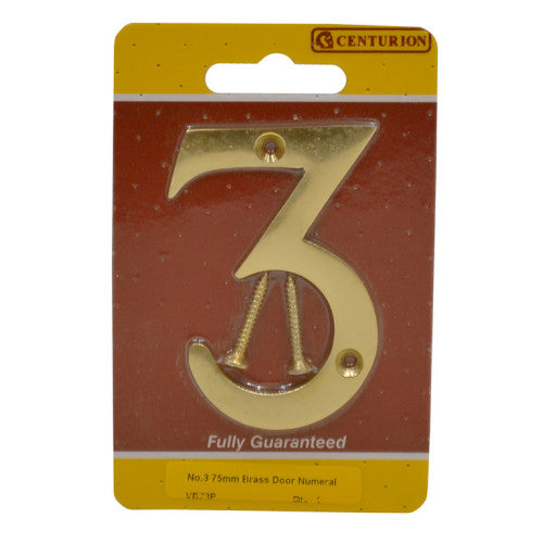 Centurion No.3 Solid Brass Door Numbers 75mm VB73P