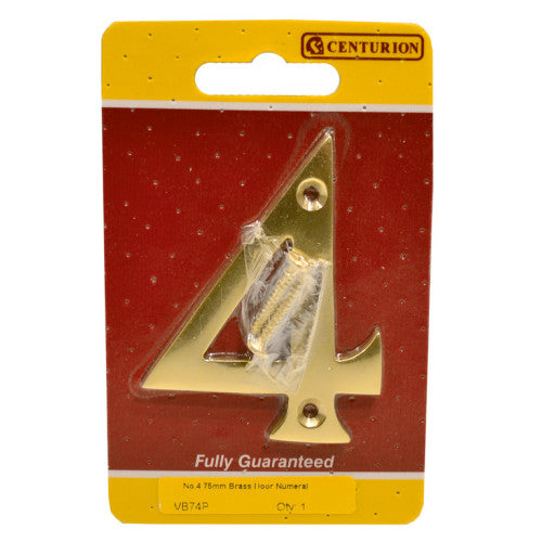 Centurion 75mm Polished Brass Victorian No.4 Door Number VB74P