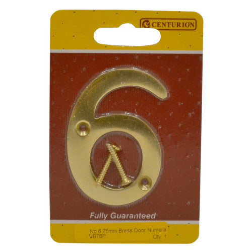 Centurion 75mm Victorian No 6 Door Number Polished Brass VB76P