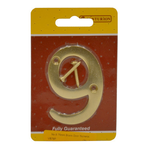Centurion 75mm (3") Polished Brass Victorian Door Number 9 VB79P