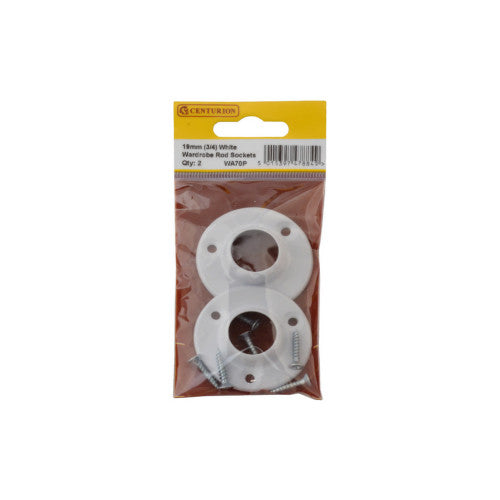 Centurion Wardrobe Rod Sockets 19mm 3/4" White Pack 2 WA70P