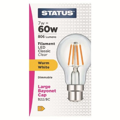 Status A60 GLS LED Filament 7W 806 Lumen Bayonet Cap Clear