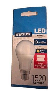 Status A60 GLS LED 13W 1520 Lumen Pearl BC Warm White x 4 13SLGWB22P4B5
