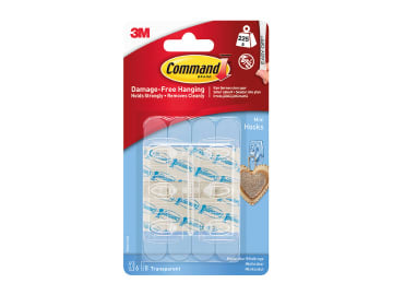3M Command Mini Hooks + Strips Clear x 6 17006CLR