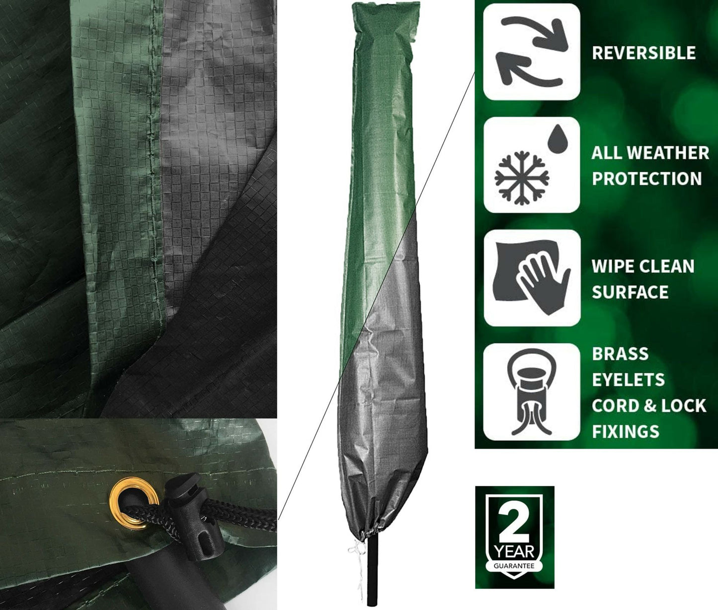 Bosmere Reversible Parasol Cover Medium Green & Black P395R
