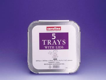 Caroline Foil Tray & Lids 55oz Pack 5 1008