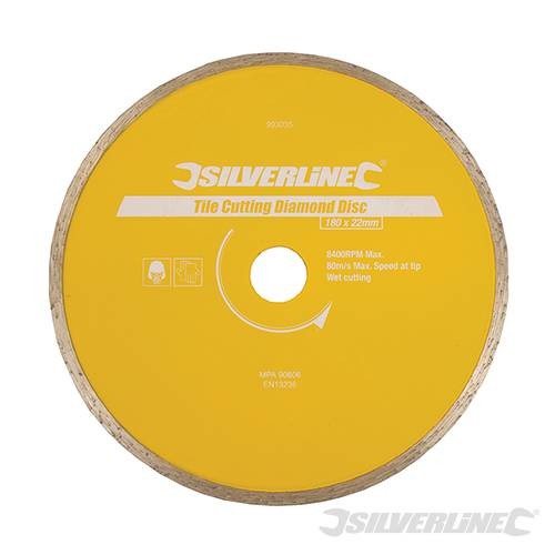 Silverline Tile Cutting Diamond Blade - 180 X 22.23mm Continuous Rim