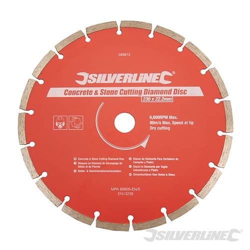 Silverline Concrete & Stone Cutting Diamond Blade - 230 X 22.23mm Segmented Rim