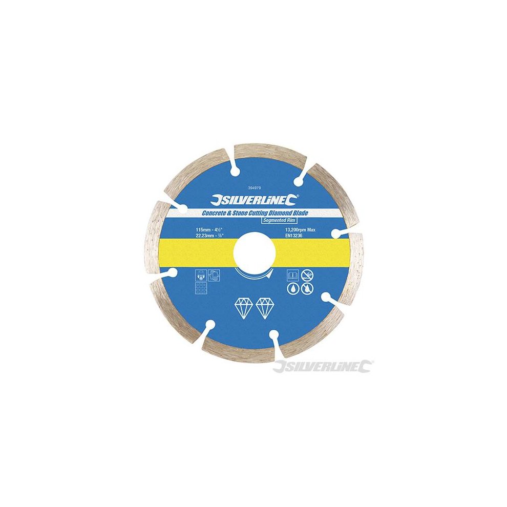 Silverline Diamond Blade Concrete Stone Cutting 115 x 22.23mm Segmented