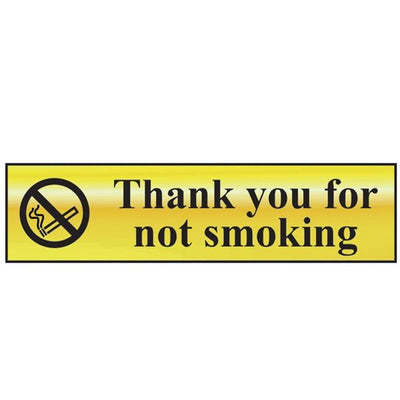 SCA Thank You For Not Smoking Sign Polished Brass 200 x 50mm 6001