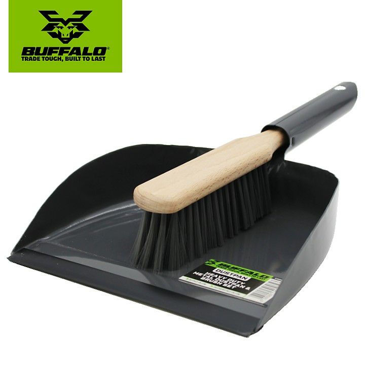 Buffalo Heavy Duty Metal Dustpan with Wooden Brush 1633