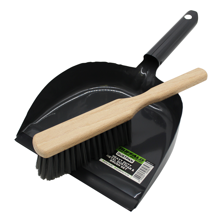 Buffalo Heavy Duty Metal Dustpan with Wooden Brush 1633