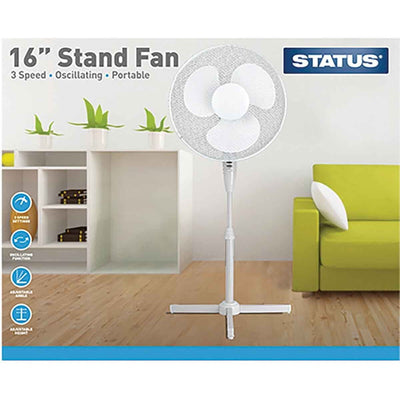 Status Stand Fan 3 Speed 16in White S16STANDFAN1PKB