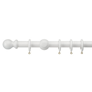 Universal White Curtain Pole Kit Finials 28mm 1.2m
