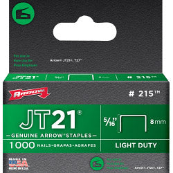 Arrow JT21 Staples 8mm 5/16in Pack 1000 A215