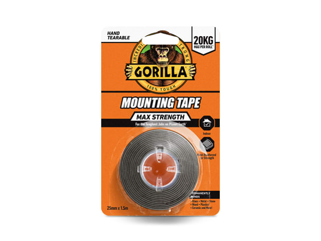 Gorilla Max Strength Mounting Tape Black 25mm x 1.5m