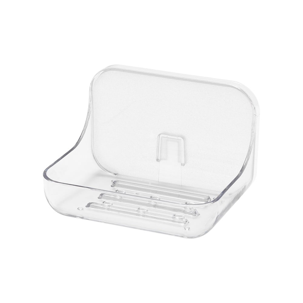 Addis Invisifix Bathroom Soap Dish Tray with Wall Mount Storage, Clear