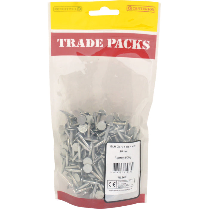 Centurion 20mm Galvanised Felt Nails 500g NL96P