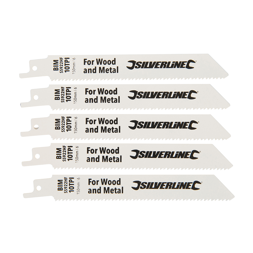 Silverline Recip Saw Blades 150mm 5pk Bi-Metal 10tpi