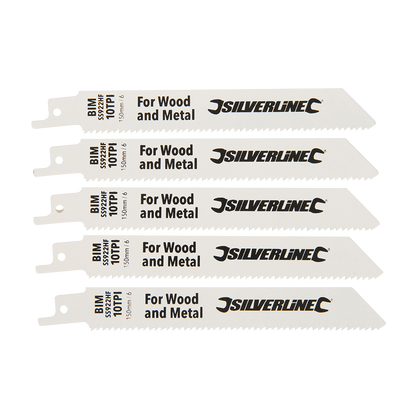 Silverline Recip Saw Blades 150mm 5pk Bi-Metal 10tpi
