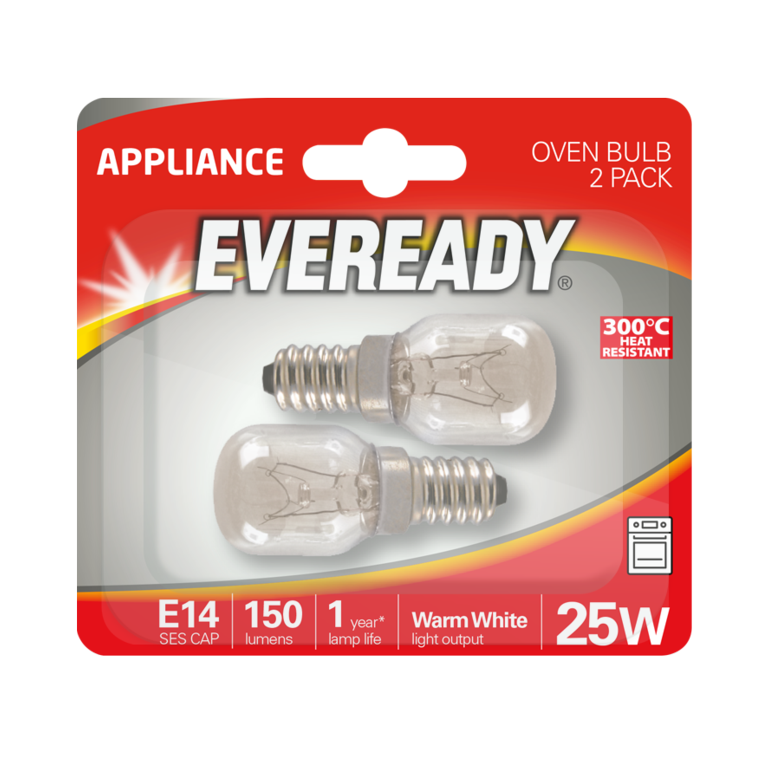 Eveready Oven Lamp 25W Small Edison Screw x 2 Blistered S1023