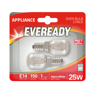 Eveready Oven Lamp 25W Small Edison Screw x 2 Blistered S1023