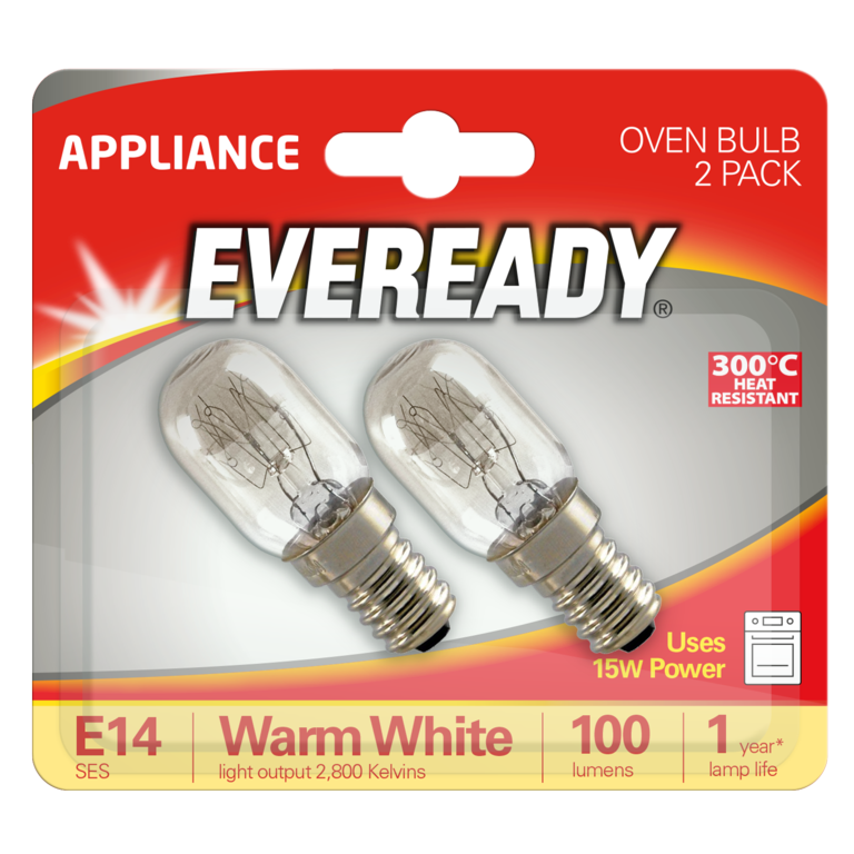 Eveready Oven Lamp 15W Small Edison Screw x 2 Blistered S1021