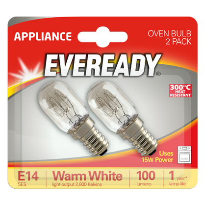 Eveready Oven Lamp 15W Small Edison Screw x 2 Blistered S1021