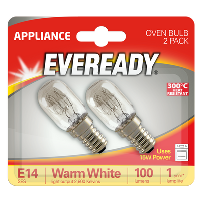 Eveready Oven Lamp 15W Small Edison Screw x 2 Blistered S1021