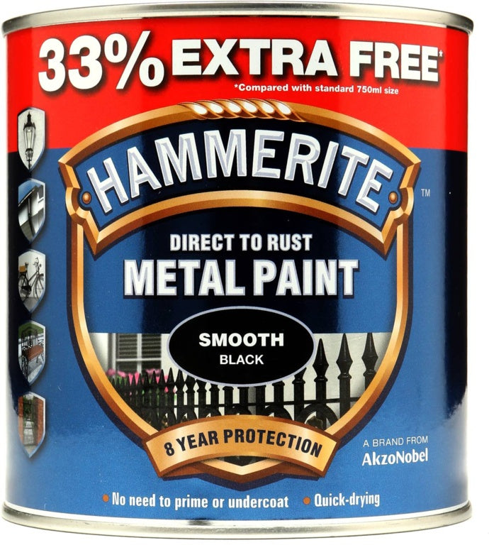 Hammerite Direct To Metal Smooth Black 750ml + 33%