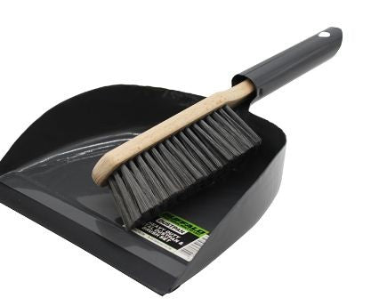 Buffalo Heavy Duty Metal Dustpan with Wooden Brush 1633