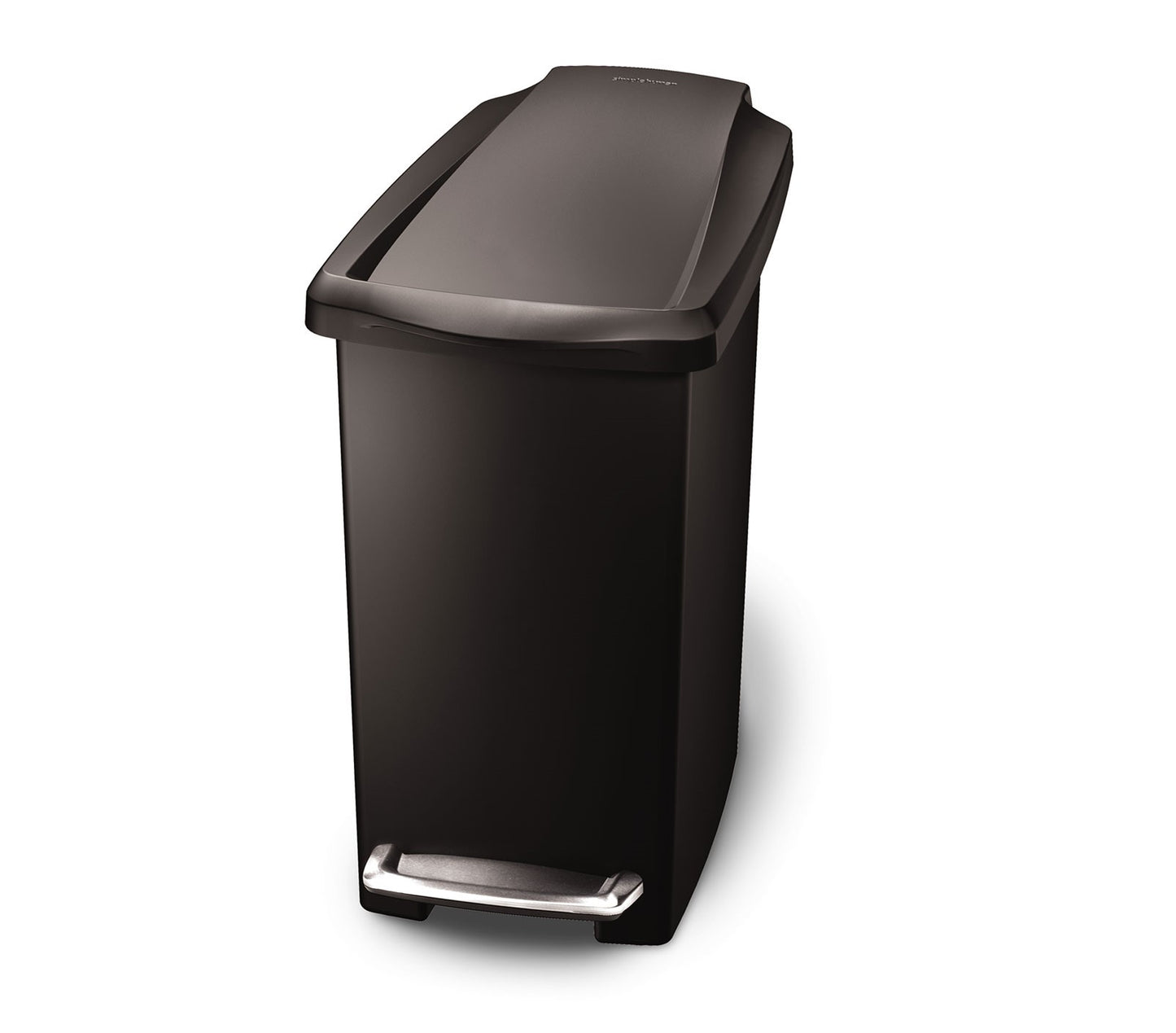 Simplehuman 10 L (2.6 Gal.) Black Slim Plastic Step Can with Steel Pedal