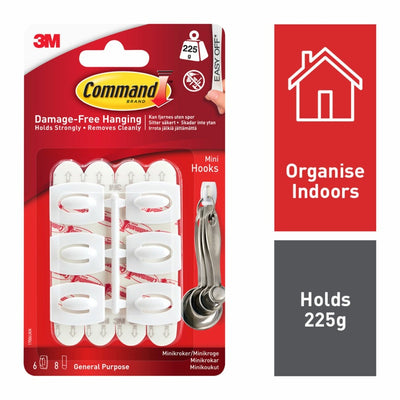 Command Mini Hooks 17006UK 6 Hooks 8 Strips