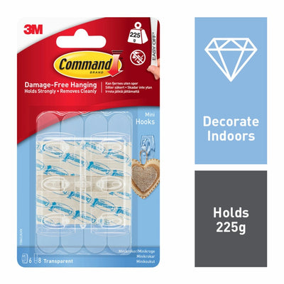 Command Mini Clear Hooks Clear Strips 6 Hooks 8 Strips