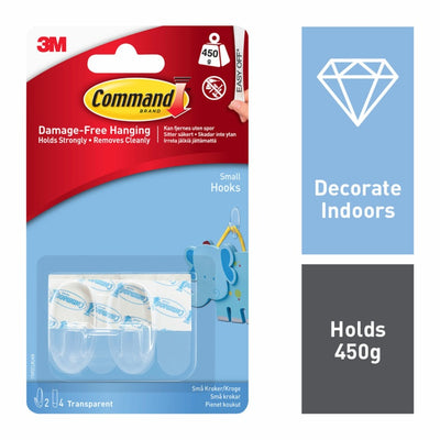 Command Small Clear Hooks 2 Hooks 4 Strips