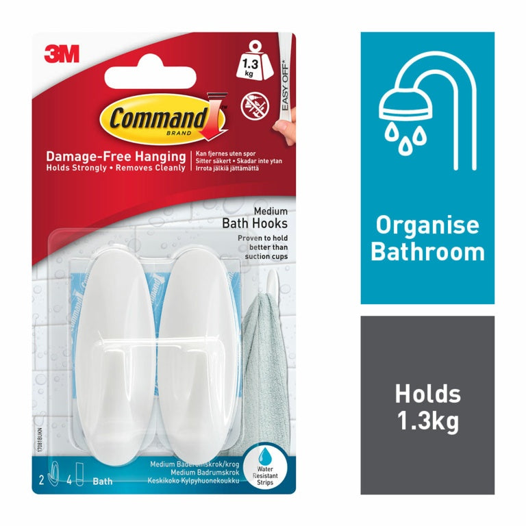 Command Bath Medium Hooks 2 Hooks 4 Strips