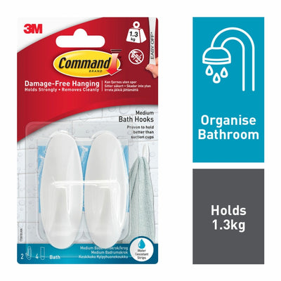 Command Bath Medium Hooks 2 Hooks 4 Strips