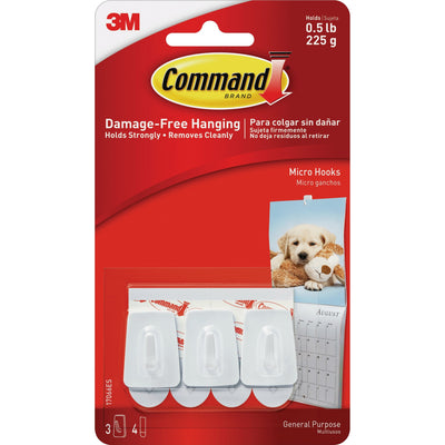 Command Micro Hooks 17066 White 3 Hooks 4 Strips