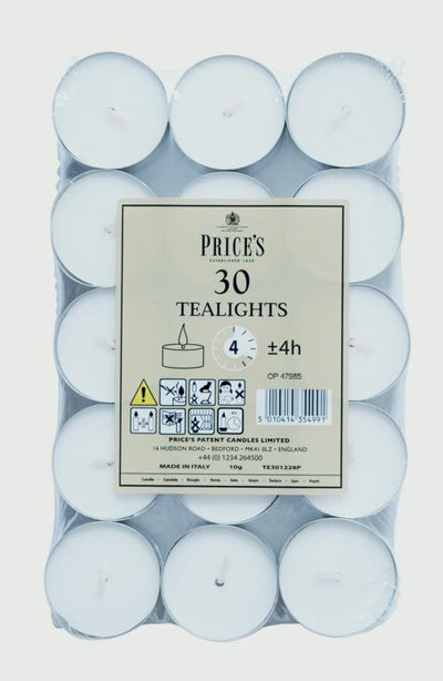 Price's Tealights White Pack 30 4 Hour TE301228