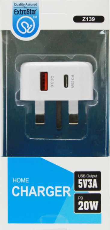 USB + Type C Home Plug Charger – White