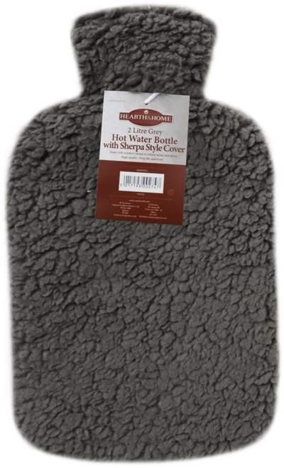Hearth & Home Hot Water Bottle Sherpa Style Cover 2L Grey