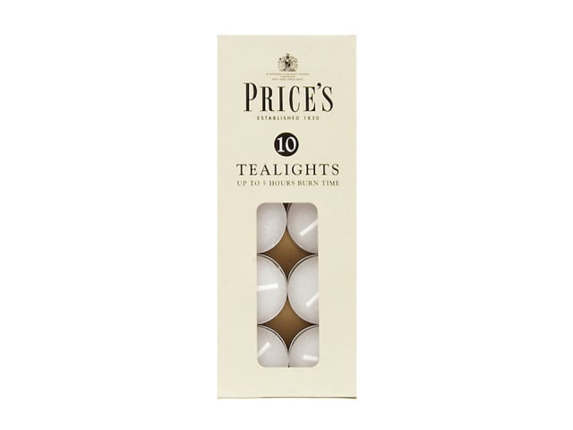 Price's White Tealights 4.5 Hour Burn Time Pack 10