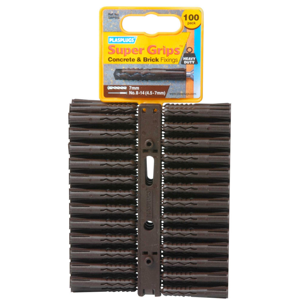Plasplugs Supergrip Heavy-Duty Brown Fixings x 100 SBP503
