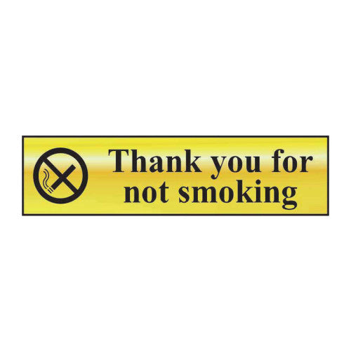 SCA Thank You For Not Smoking Sign Polished Brass 200 x 50mm 6001