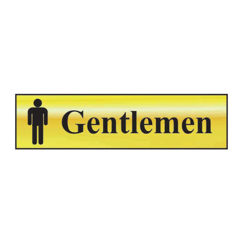 Gentlemen Door Sign Polished Brass Effect 200 x 50mm