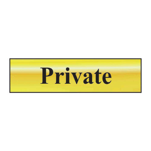 Private Door Sign Polished Brass Effect 200 x 50mm