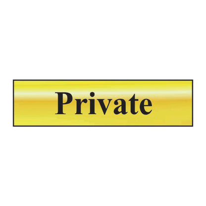 Private Door Sign Polished Brass Effect 200 x 50mm