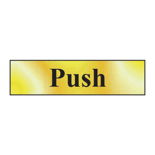 Push Door Sign Polished Brass Effect 200 x 50mm