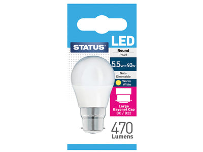 Status Round LED 5W Pearl Bayonet Warm White Boxed
