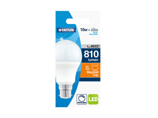 Status International GLS LED 8.5W Pearl Bayonet Cap Dimmable Warm White